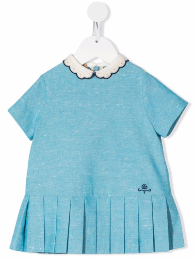 Gucci Baby Canvas Dress With Embroidery In Blue
