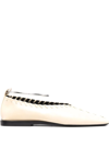 Jil Sander Cream Whipstitched Leather Flats In Neutrals