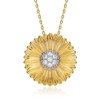 Rachel Glauber Rhodium And 14k Gold Plated Cubic Zirconia Floral Pendant Necklace In Two-tone
