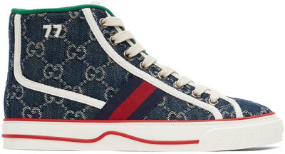 Gucci Tennis 19777 Gg Denim High-top Sneakers In Blue And Ivory Gg Denim