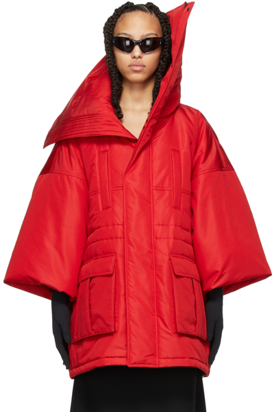 Balenciaga Cb Oversized Padded Ripstop Jacket In Red