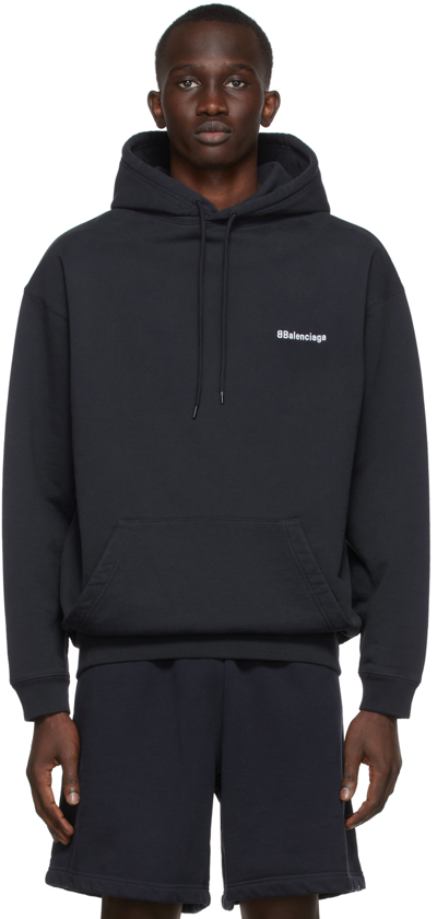 Balenciaga Man Navy Blue Oversize Hoodie With Embroidered Logo