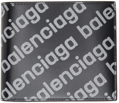 Balenciaga Reflective Logo-print Leather Billfold Wallet In Black