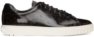 Ferragamo Cube Logo-print Patent-leather Sneakers In Black