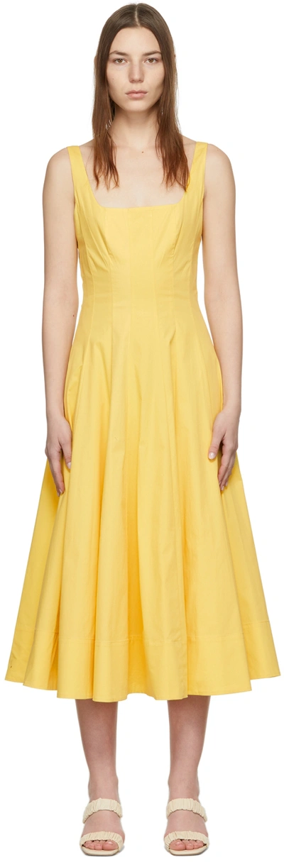 Staud Sleeveless A-line Midi Dress In Yellow