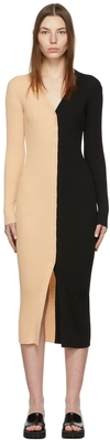 Staud Shoko Color Block Ribbed Sweater Dress In Buff/black