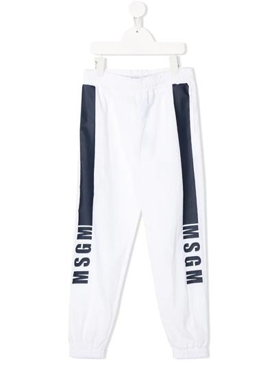 Msgm Kids' Logo-stripe Joggers In White