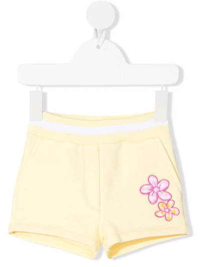 Monnalisa Babies' Floral-embroidered Jersey Shorts In Yellow + Cornflower Blue