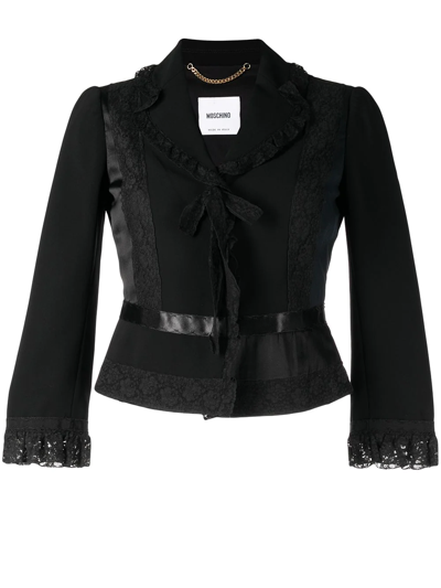 Pre-owned Moschino Lace-panelled Bow Detail Jacket In Black