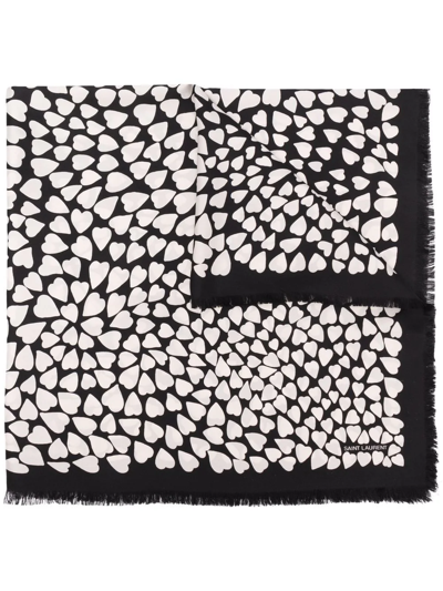 Saint Laurent Printed Silk-twill Shawl In Black / Ivory