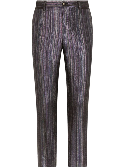 Dolce & Gabbana Metallic-stripe Tailored Trousers In Purple