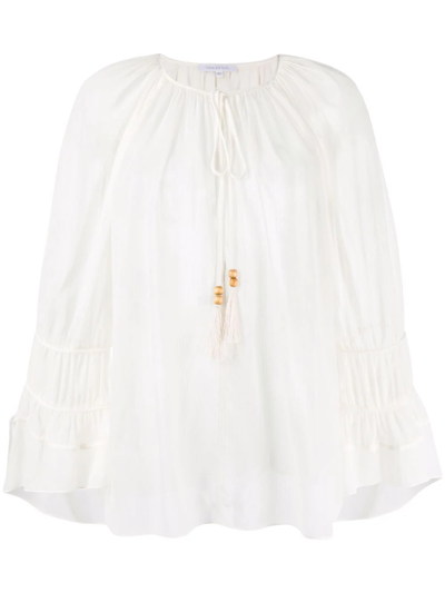 Patrizia Pepe Semi-sheer Long-sleeved Blouse In Weiss