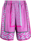 Versace La Greca Panelled-print Bermuda Shorts In Pink