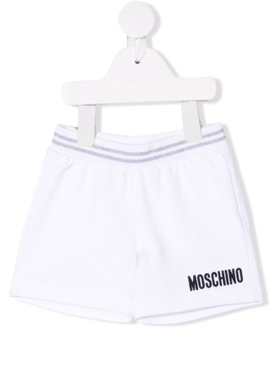 Moschino White Short For Baby Kids With Logo In Bianco