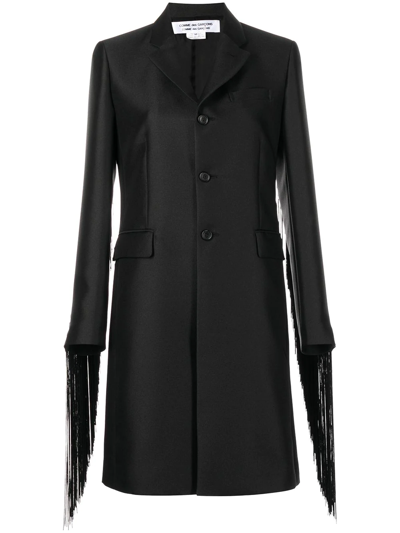 Comme Des Garçons Fringe-sleeve Single-breasted Coat In Black