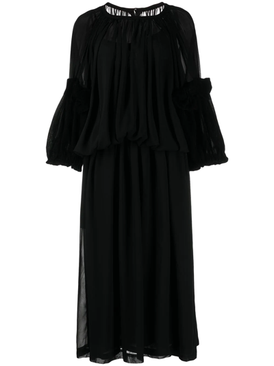 Comme Des Garçons Comme Des Garçons Draped Bell-sleeve Midi Dress In Black