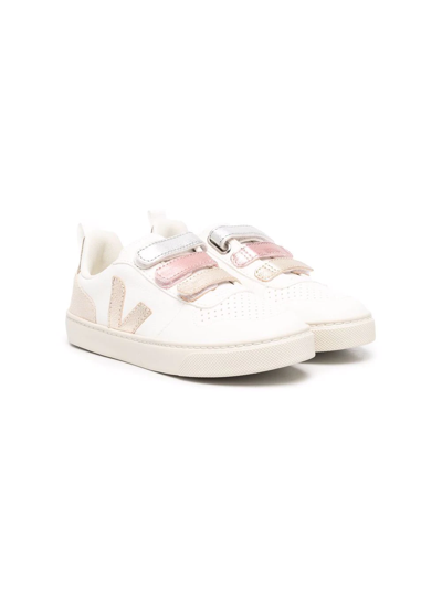 Veja Kids' Metallic-strap Leather Trainers In White