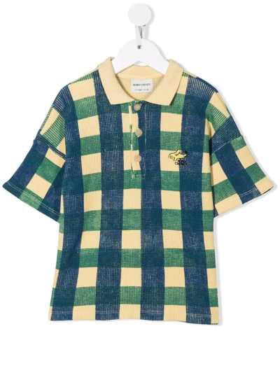 Bobo Choses Kids' Logo-embroidered Checked Polo Shirt In Yellow