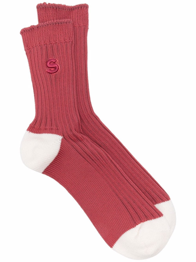 Sacai Logo Embroidered Socks In Pink
