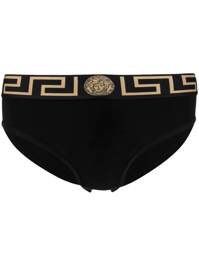 Versace Greek Logo Elastic Brief In Black