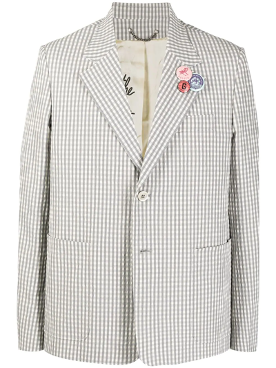 Golden Goose Gingham-check Single-breasted Blazer In Anthracite / Off White
