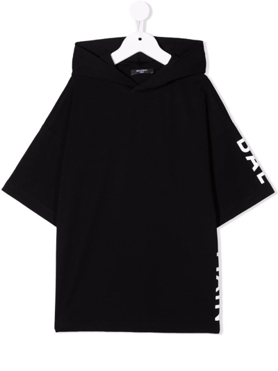 Balmain Kids' Short-sleeve Logo Hoodie In Black