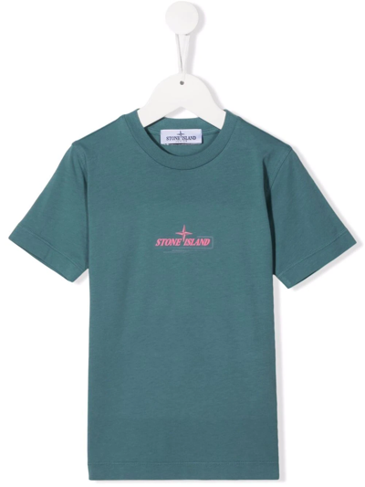 Stone Island Junior Kids' Logo-print Cotton T-shirt In Blue