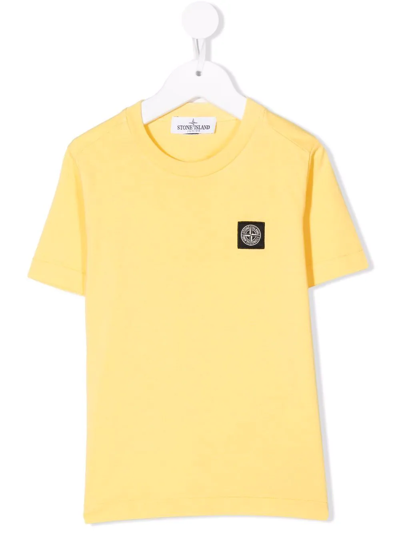 Stone Island Junior Kids' Logo-patch Cotton T-shirt In Yellow