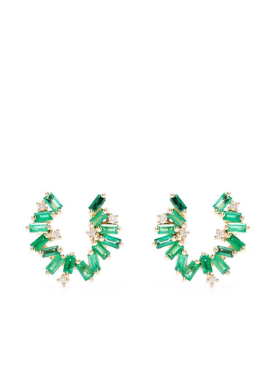 Suzanne Kalan Yellow Gold Fireworks Emerald Hoop Earrings