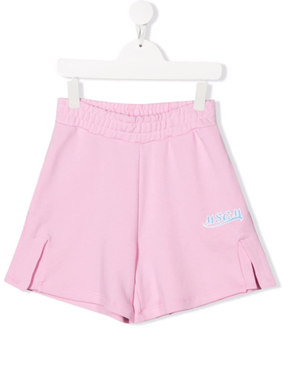 Msgm Kids' Logo-print Track Shorts In Pink