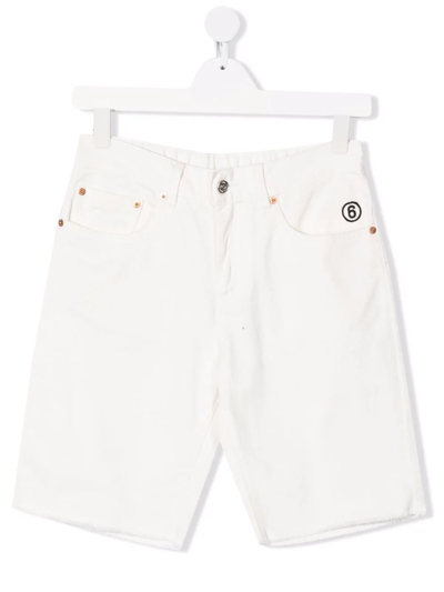 Maison Margiela Teen Embroidered-logo Denim Shorts In White
