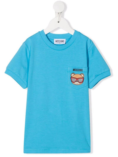 Moschino Kids' Teddy Bear-print Short-sleeved T-shirt In Blue