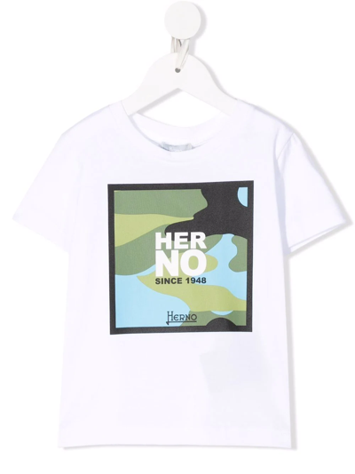 Herno Kids' Camo-logo Print T-shirt In Bianco