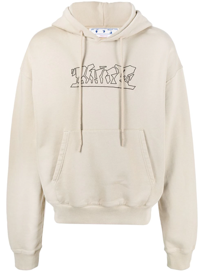 Off-white Logo-embroidered Cotton Hoodie In Brown