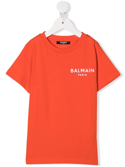 Balmain Kids' Logo-print Cotton T-shirt In Arancio