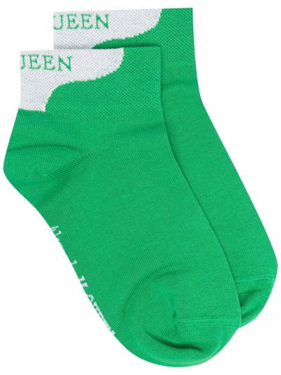 Alexander Mcqueen Logo-intarsia Socks In Grass Green/white