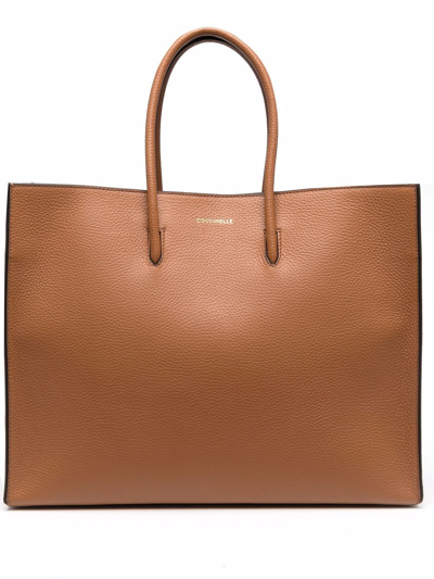 Coccinelle Myrtha Large Leather Tote Bag In Marrone