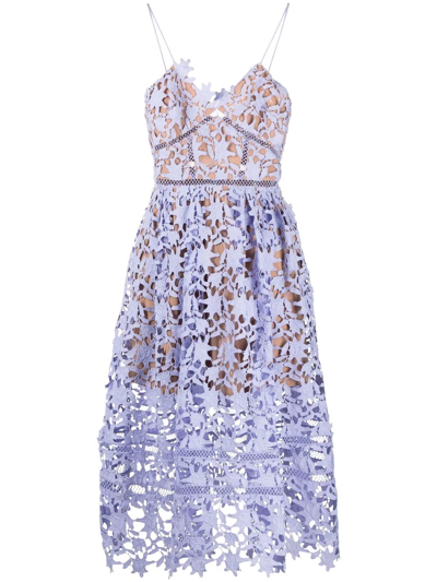 Self-portrait Lace-panel Spaghetti-strap Dress In Blue-lt