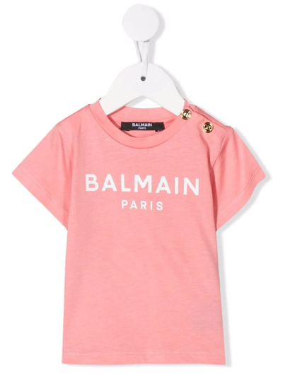 Balmain Babies' Logo-print T-shirts In Pink