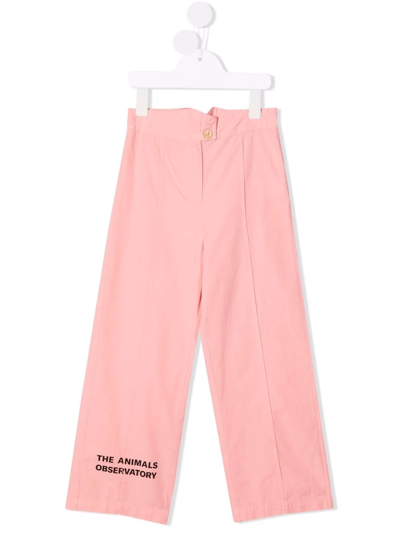 The Animals Observatory Kids' Logo-print Cotton Trousers In Pink