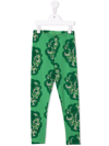Mini Rodini Floral-print Organic Cotton Leggings In Green