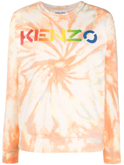 Kenzo Logo Classic Tie Dye Sweatshirt In Orange