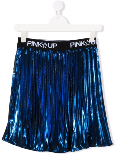 Pinko Teen Logo-waistband Pleated Skirt In Blue
