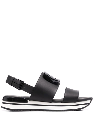 Hogan H222 Logo-plaque Sandals In Black