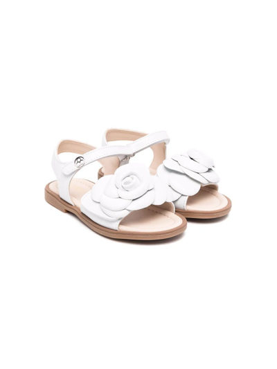Florens Kids' Flower-appliqué Open Sandals In White