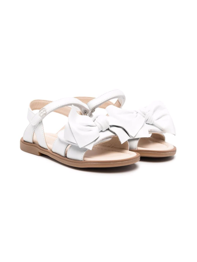 Florens Kids' Leather Bow Touch-strap Sandals In White