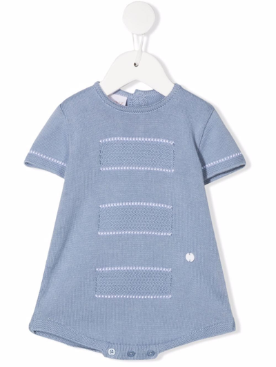 Paz Rodriguez Babies' Fine-knit Stripe-detail Romper In Blue