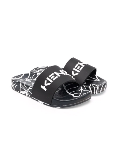Kenzo Logo动物纹凉鞋 In Blk/white