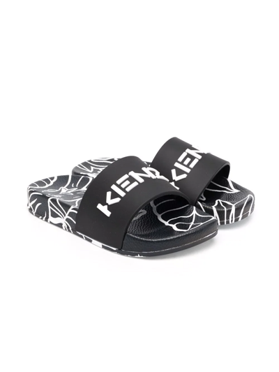 Kenzo Monogram Printed Rubber Slides 6-9 Years In Black