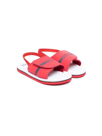 Bosswear Kids' Logo-print Touch-strap Sandals In Red